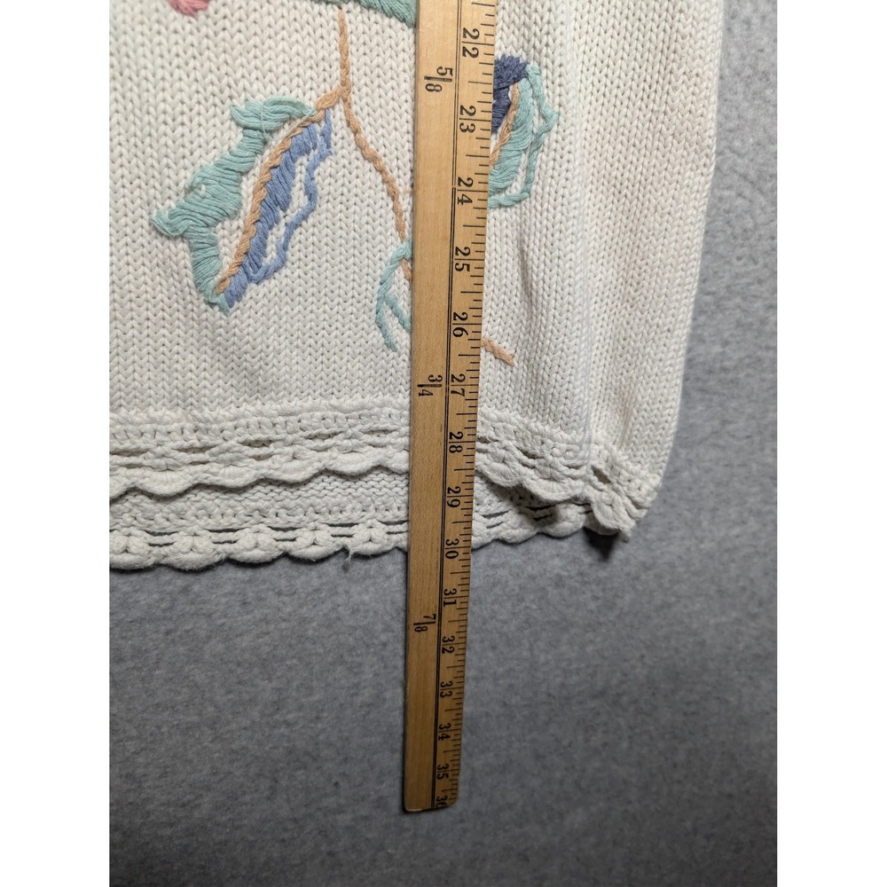 Gina Peters Vintage 90s Sweater Large Floral Embroidered Cottagecore Grannycore - Picture 8 of 10